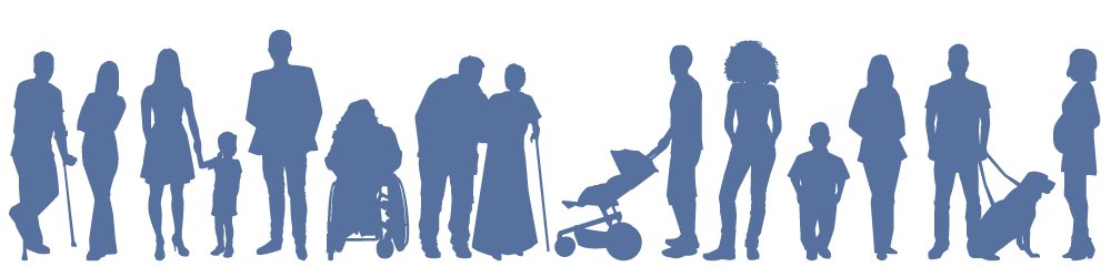 #paracegover A imagem é representada pela silhueta de várias pessoas na cor azul. Ressalte-se que a imagem valoriza a diversidade no âmbito social.